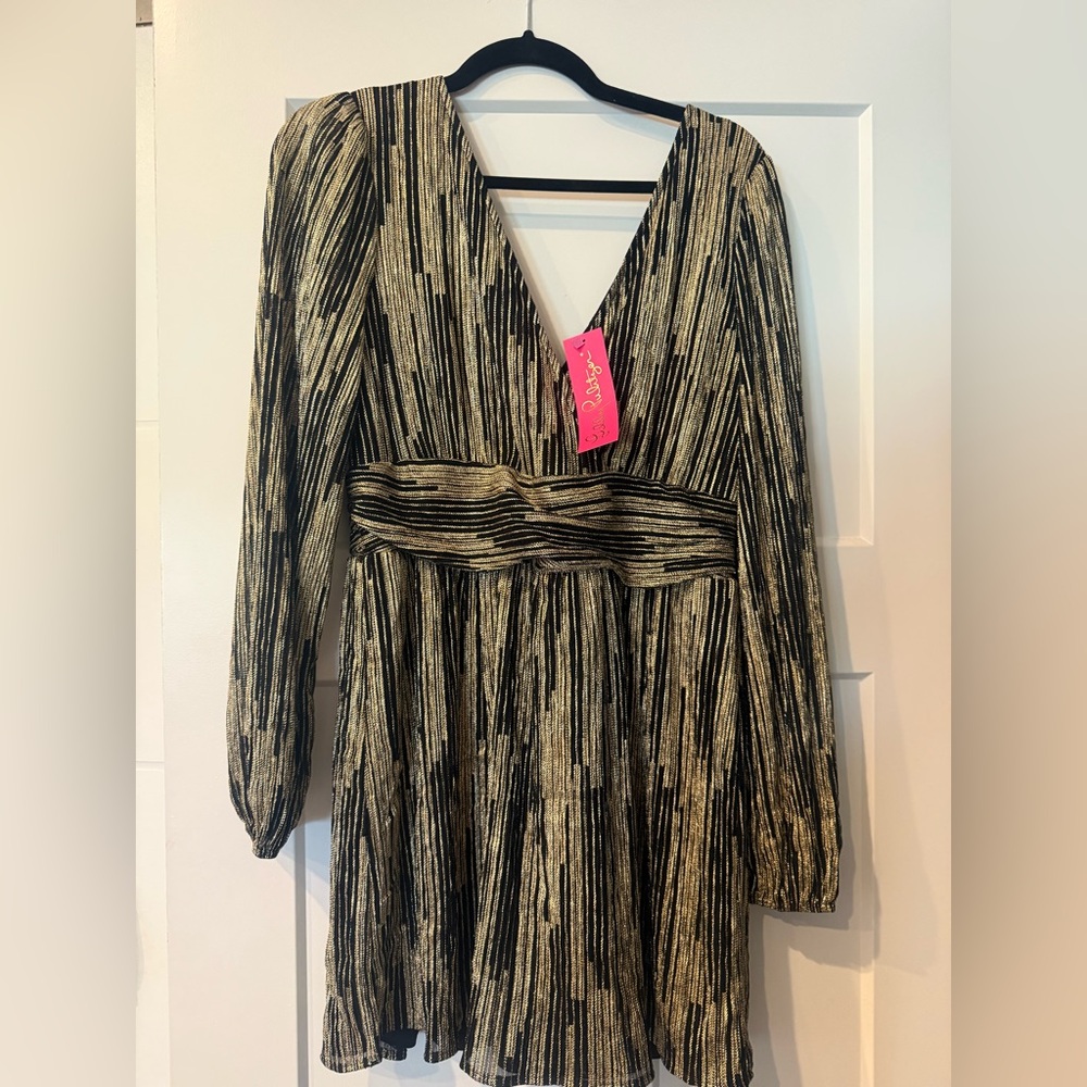 Lilly Pulitzer Parigi Black and Gold Long Sleeve Dress
